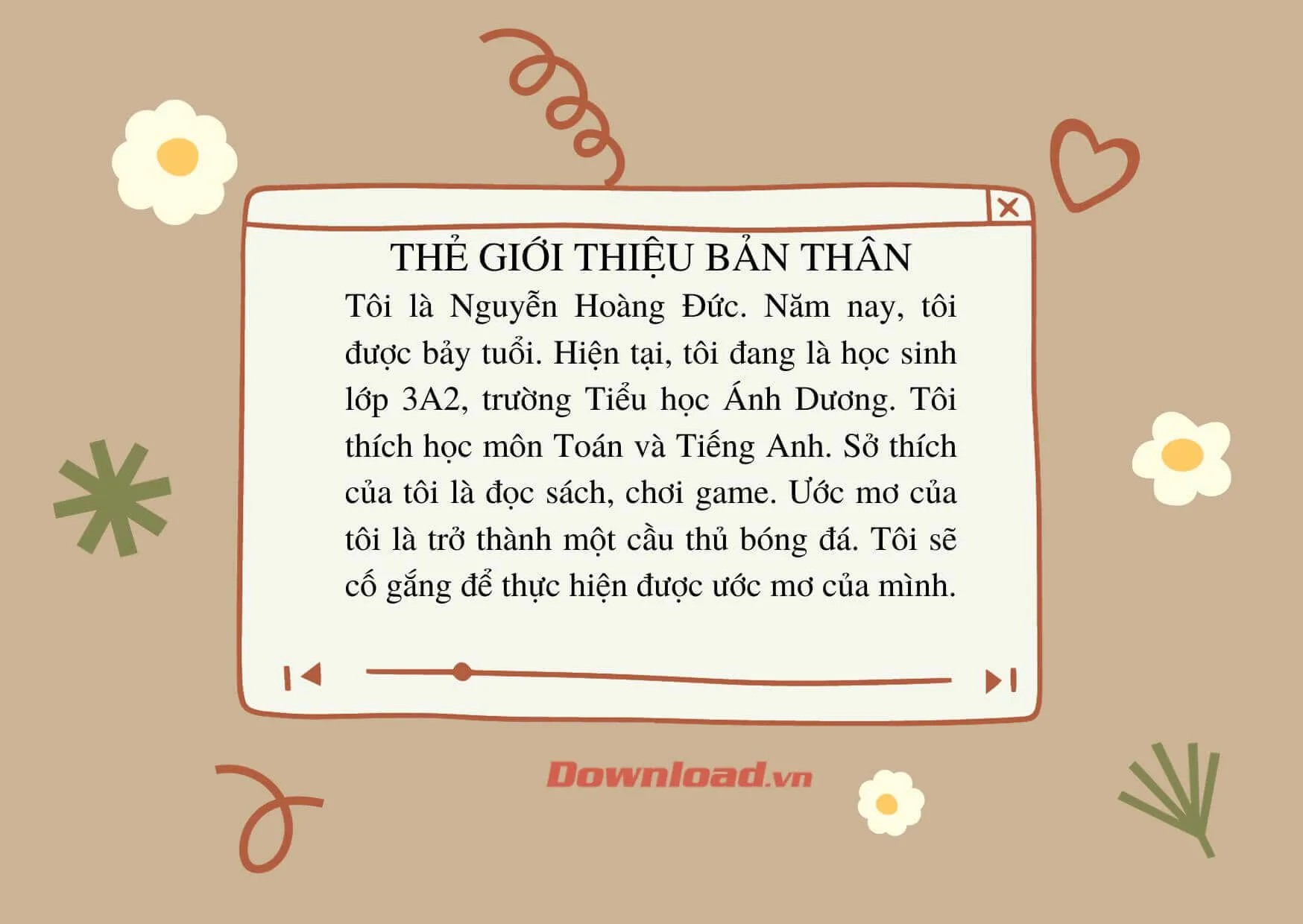 Tập làm văn lớp 3: Viết một đoạn văn giới thiệu bản thân vào một tấm thẻ rồi trang trí thật đẹp