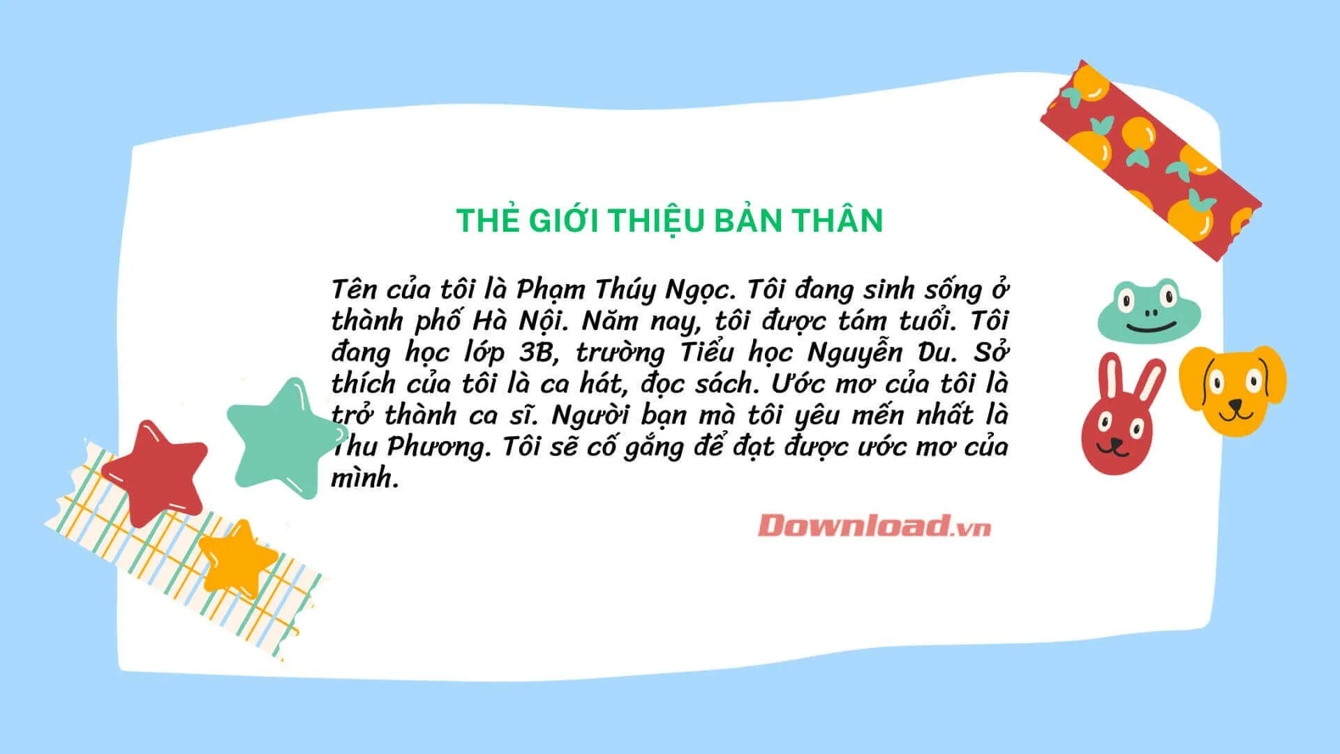 Tập làm văn lớp 3: Viết một đoạn văn giới thiệu bản thân vào một tấm thẻ rồi trang trí thật đẹp