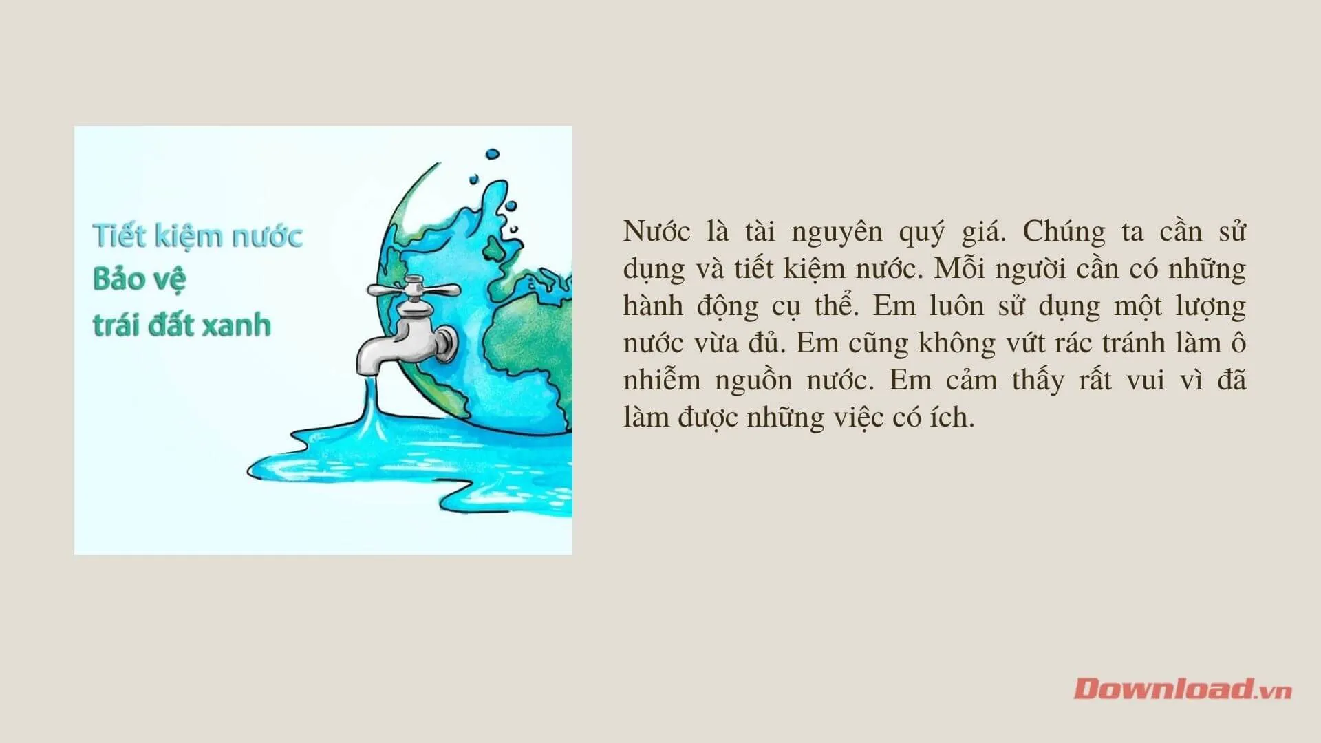 Tập làm văn lớp 3: Viết một đoạn văn kể chuyện em tiết kiệm điện, nước, thức ăn