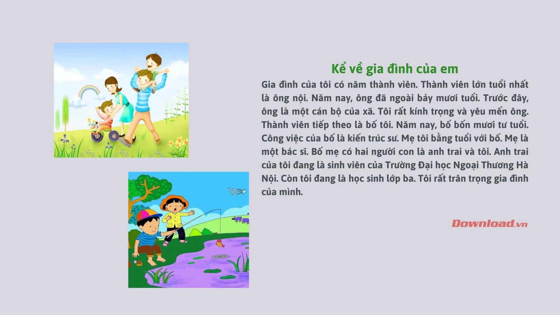 Tập làm văn lớp 3: Viết một đoạn văn ngắn kể về gia đình em (54 mẫu)