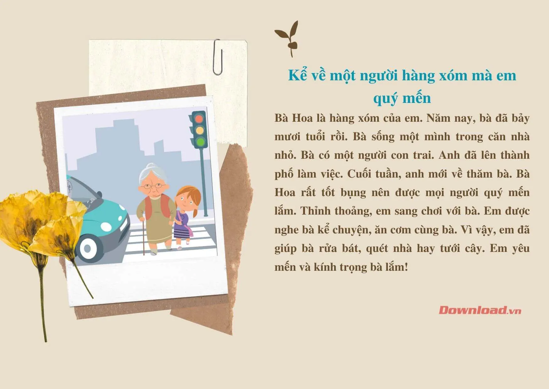 Tập làm văn lớp 3: Viết một đoạn văn ngắn về một người hàng xóm mà em quý mến