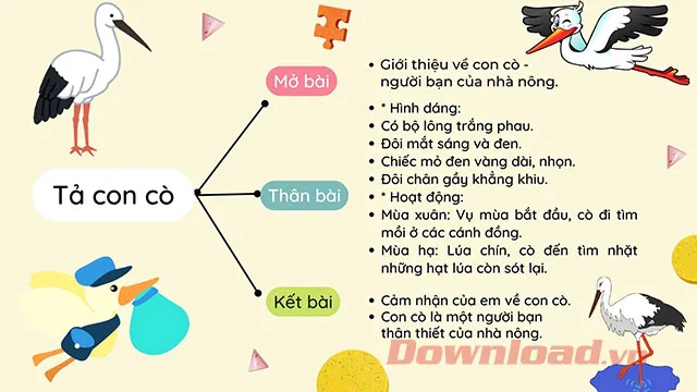 Tập làm văn lớp 4: Tả con cò (Sơ đồ tư duy)