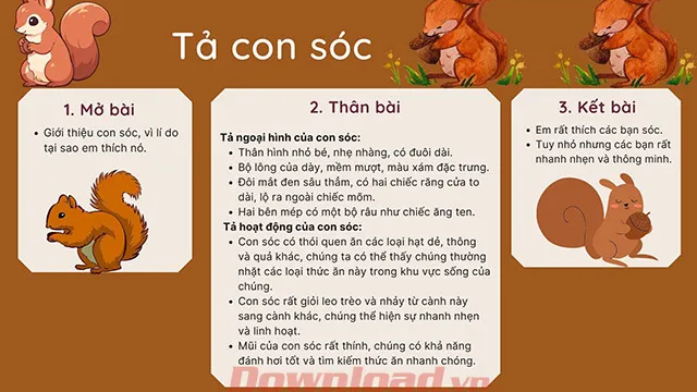 Tập làm văn lớp 4: Tả con sóc mà em thích (Sơ đồ tư duy)