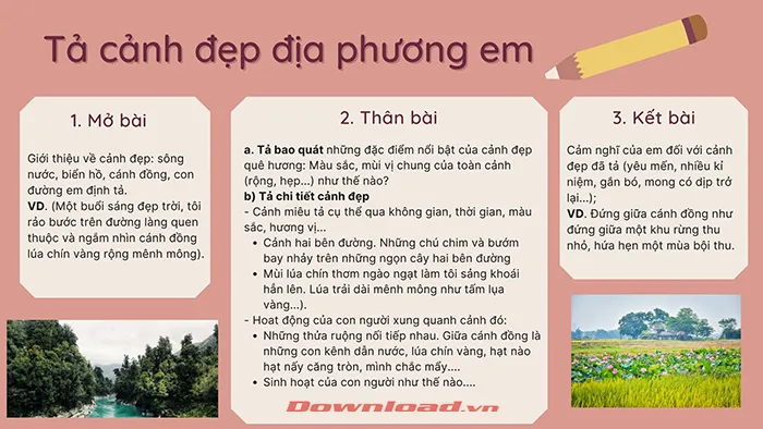 Tập làm văn lớp 5: Lập dàn ý tả cảnh đẹp ở địa phương em (9 mẫu)