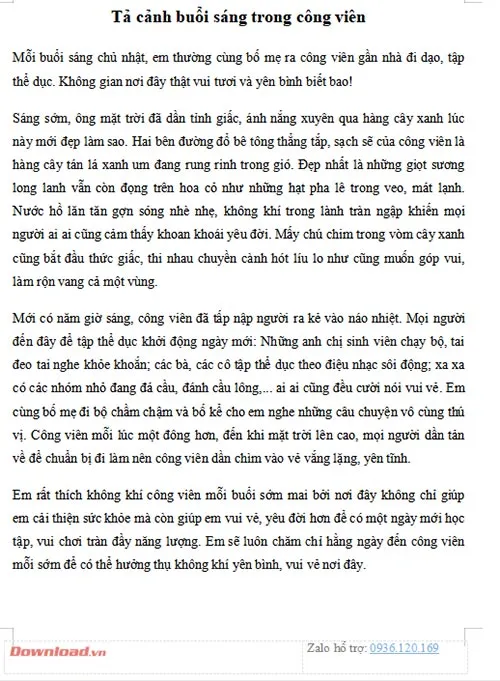 Tập làm văn lớp 5: Tả cảnh công viên vào buổi sáng