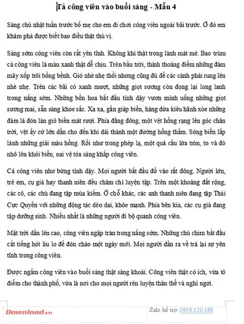 Tập làm văn lớp 5: Tả cảnh công viên vào buổi sáng