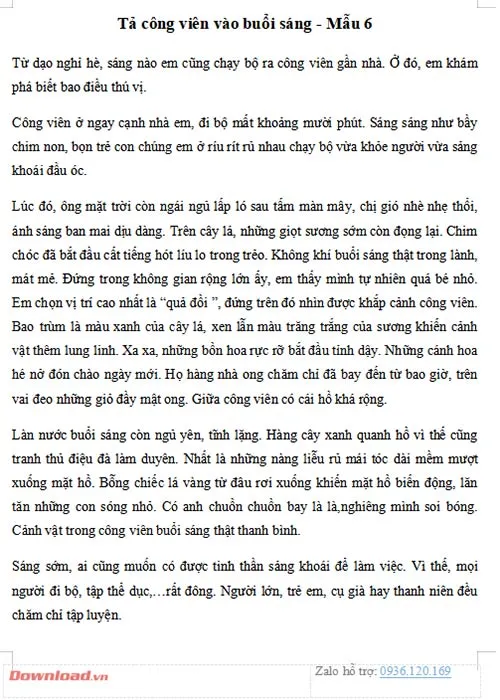 Tập làm văn lớp 5: Tả cảnh công viên vào buổi sáng