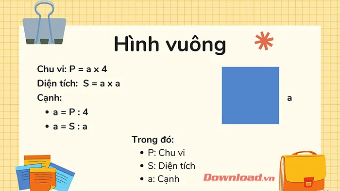 Toán Tiểu học: Công thức tính diện tích, chu vi, thể tích hình cơ bản