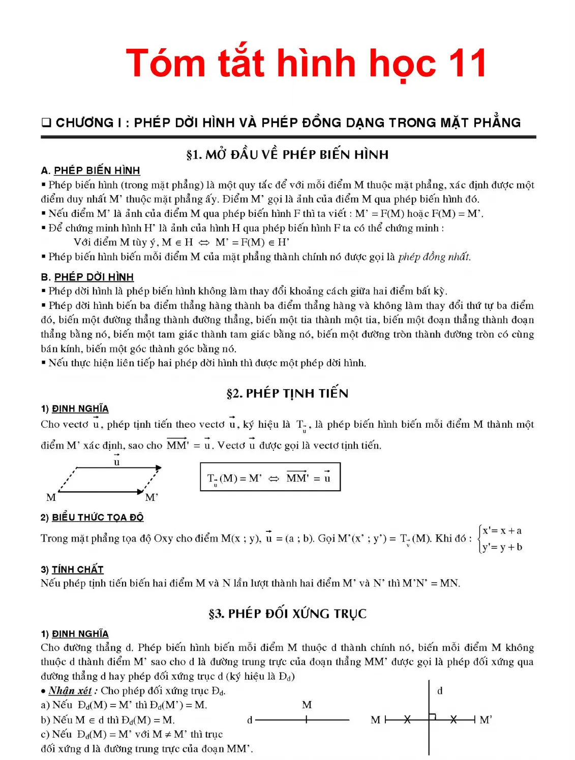 Tóm tắt toàn bộ lý thuyết và công thức hình học 11