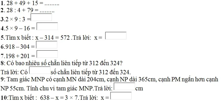 Tuyển tập đề thi Violympic Toán lớp 3 vòng 1 đến vòng 19