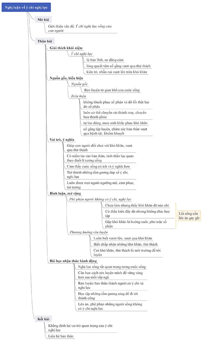 Văn mẫu lớp 9: Nghị luận xã hội về ý chí, nghị lực sống của con người (Sơ đồ tư duy)