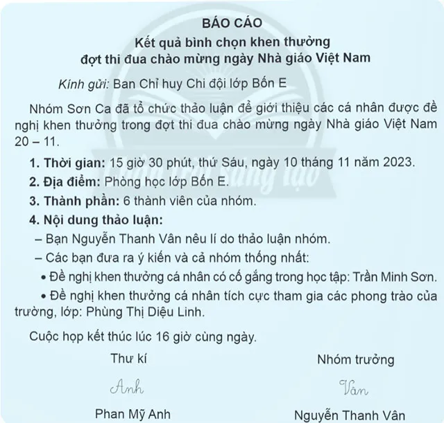 Viết: Viết báo cáo thảo luận nhóm – Tiếng Việt 4 Chân trời sáng tạo