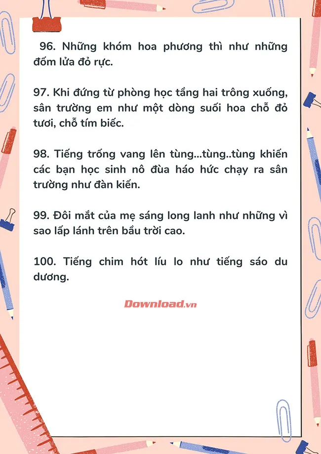 100 câu so sánh văn miêu tả Hay, độc đáo