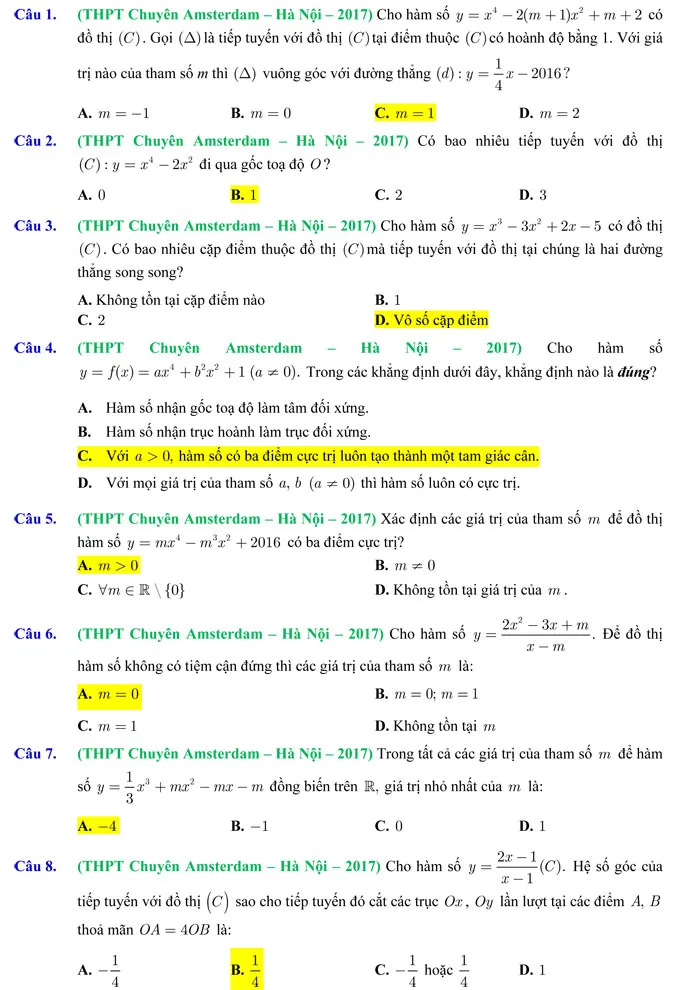 572 câu trắc nghiệm chuyên đề Hàm số nâng cao (Có đáp án)