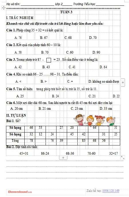 Bài tập cuối tuần lớp 2 môn Toán Chân trời sáng tạo Học kì 1