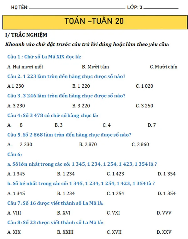 Bài tập cuối tuần lớp 3 môn Toán Kết nối tri thức Học kì 2