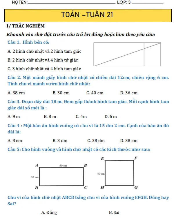 Bài tập cuối tuần lớp 3 môn Toán Kết nối tri thức Học kì 2