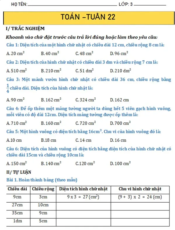 Bài tập cuối tuần lớp 3 môn Toán Kết nối tri thức Học kì 2