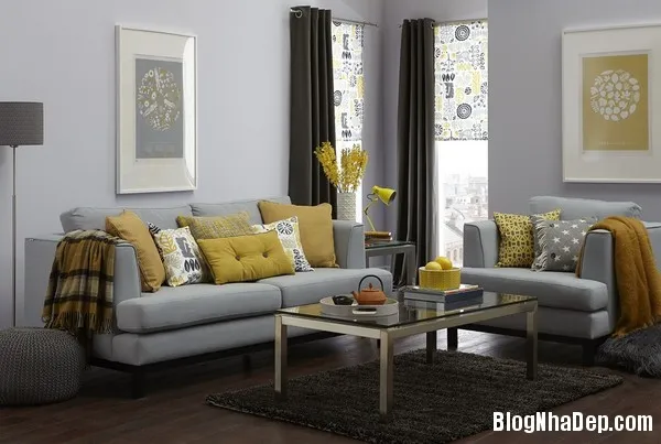 Chỉ với hai màu xám và vàng, phòng khách trở nên đẹp lạ thường
