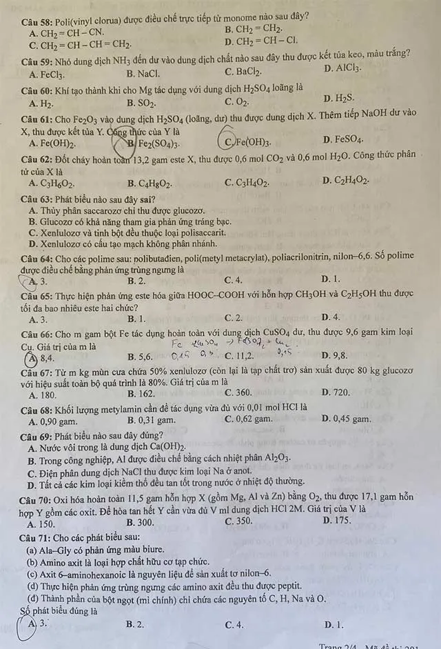 Đáp án đề thi môn Hóa học THPT Quốc gia 2023 của Bộ GD&ĐT