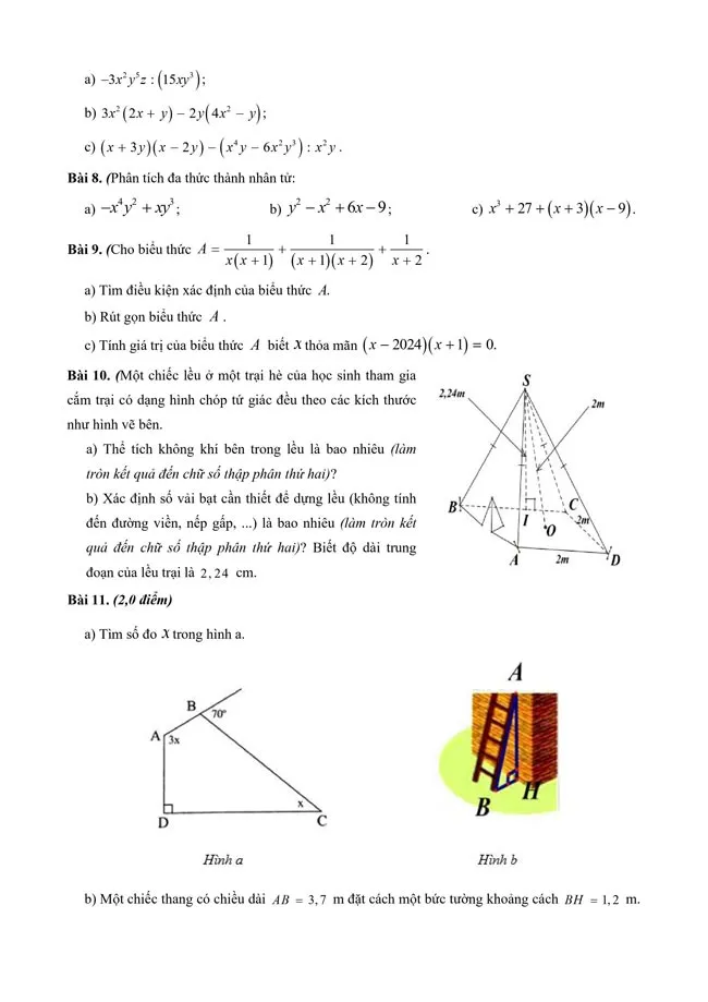 Đề cương ôn tập giữa học kì 1 môn Toán 8 sách Cánh diều