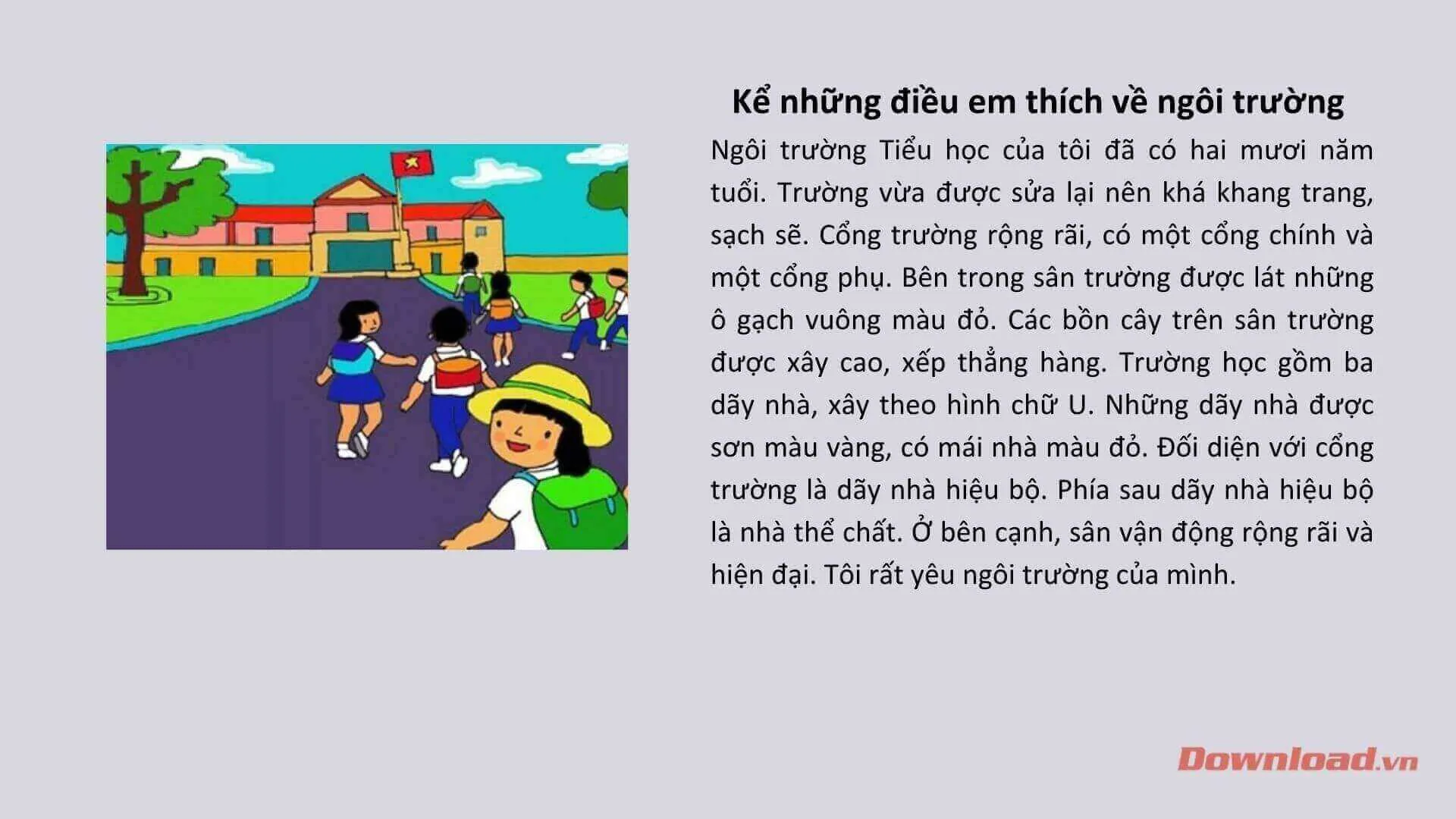 Tập làm văn lớp 2: Kể những điều em thích về ngôi trường của mình (8 mẫu)