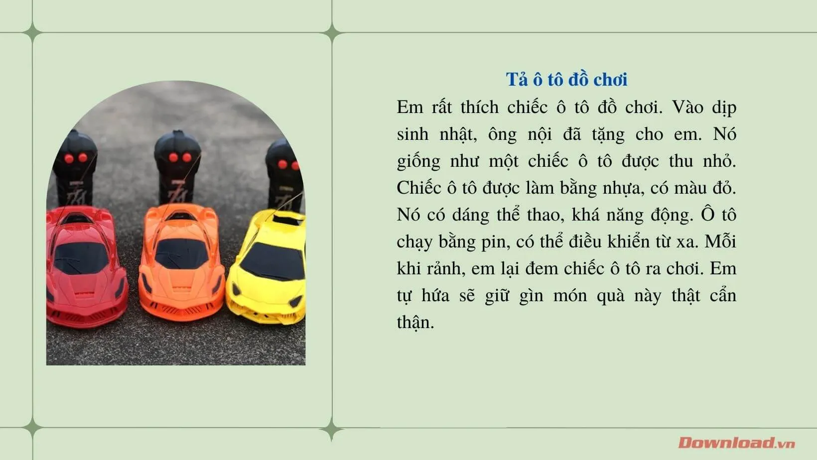 Tập làm văn lớp 2: Tả chiếc ô tô đồ chơi (12 mẫu)