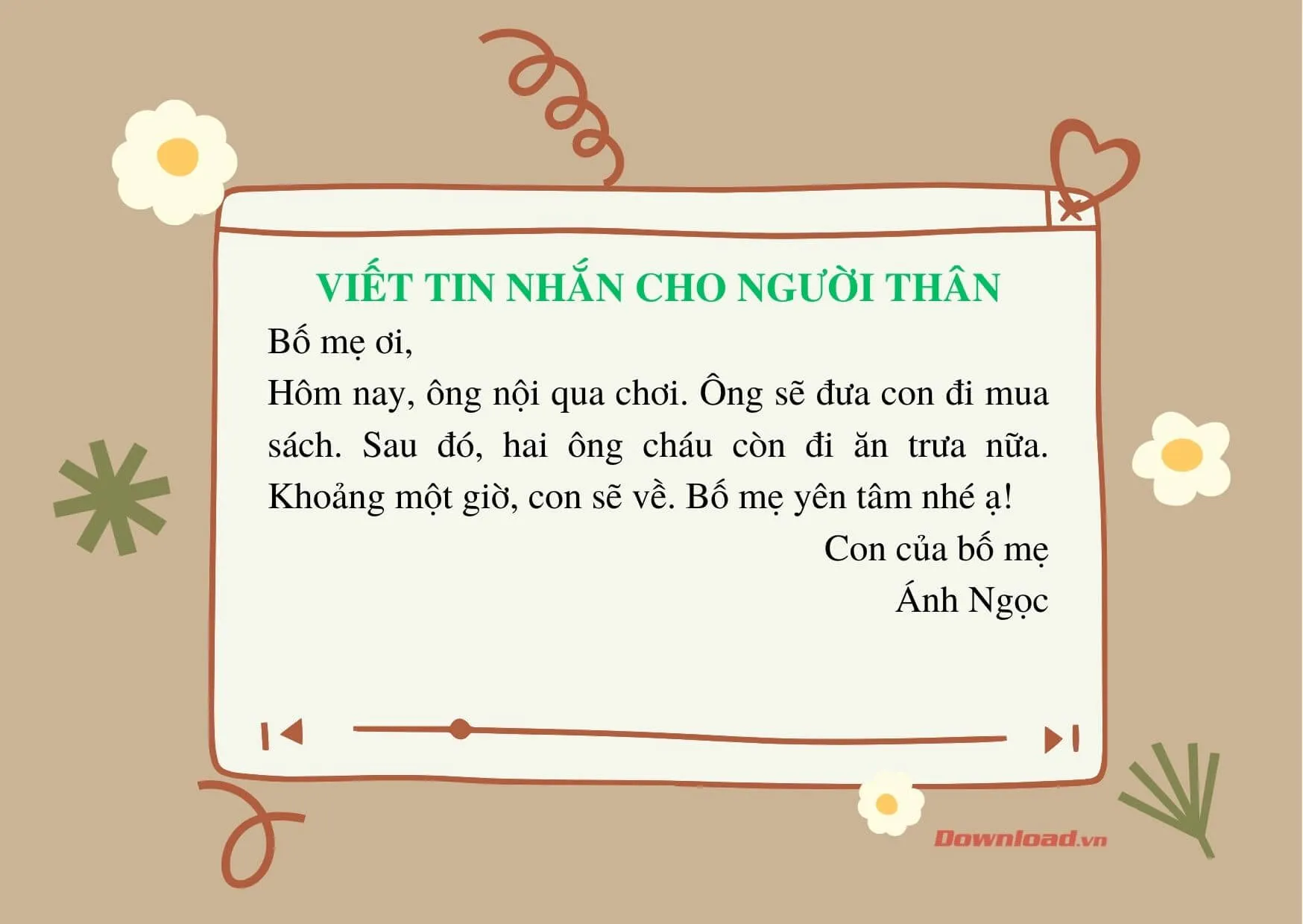 Tập làm văn lớp 2: Viết tin nhắn cho người thân (12 mẫu)