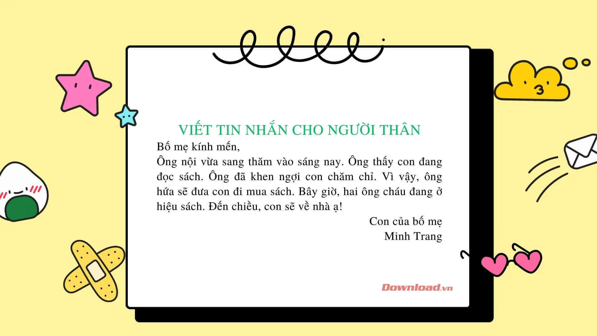 Tập làm văn lớp 2: Viết tin nhắn cho người thân (12 mẫu)