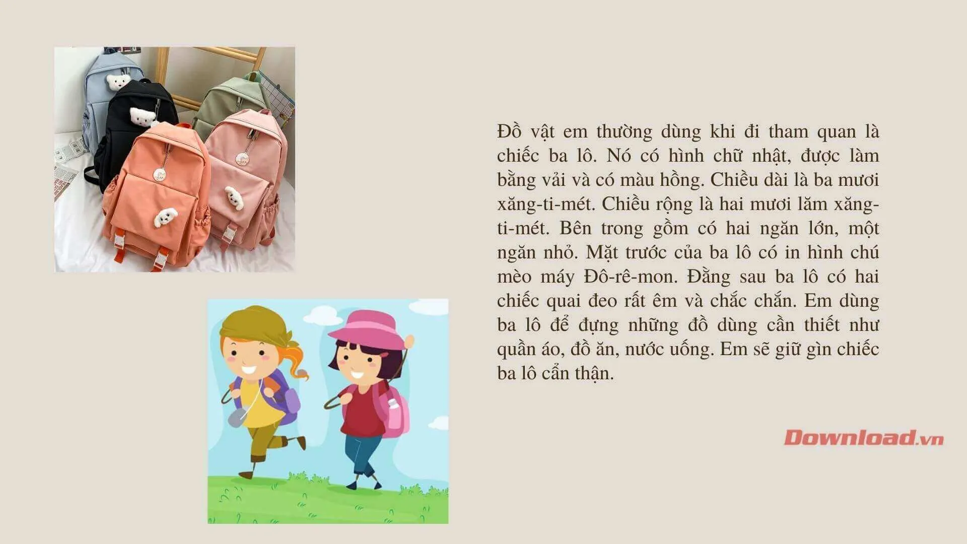 Tập làm văn lớp 3: Đoạn văn tả một đồ vật em thường dùng khi đi tham quan, du lịch