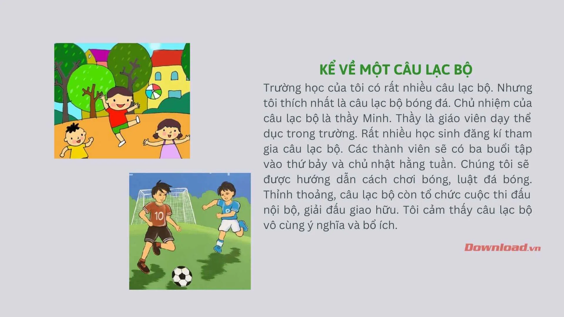 Tập làm văn lớp 3: Hãy nói về một câu lạc bộ thể thao mà em biết