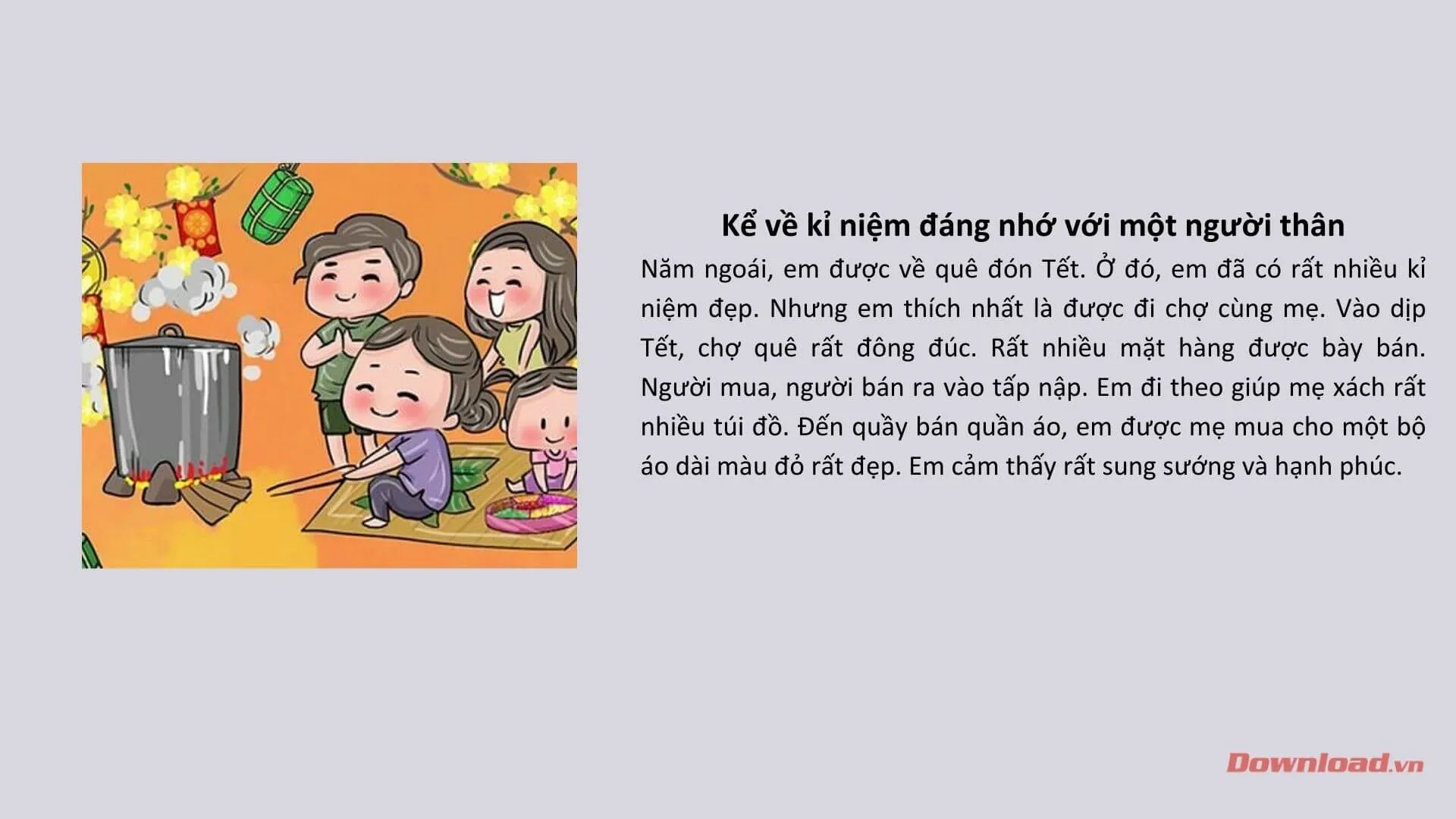 Tập làm văn lớp 3: Kể về một kỉ niệm đáng nhớ của em với một người thân trong gia đình