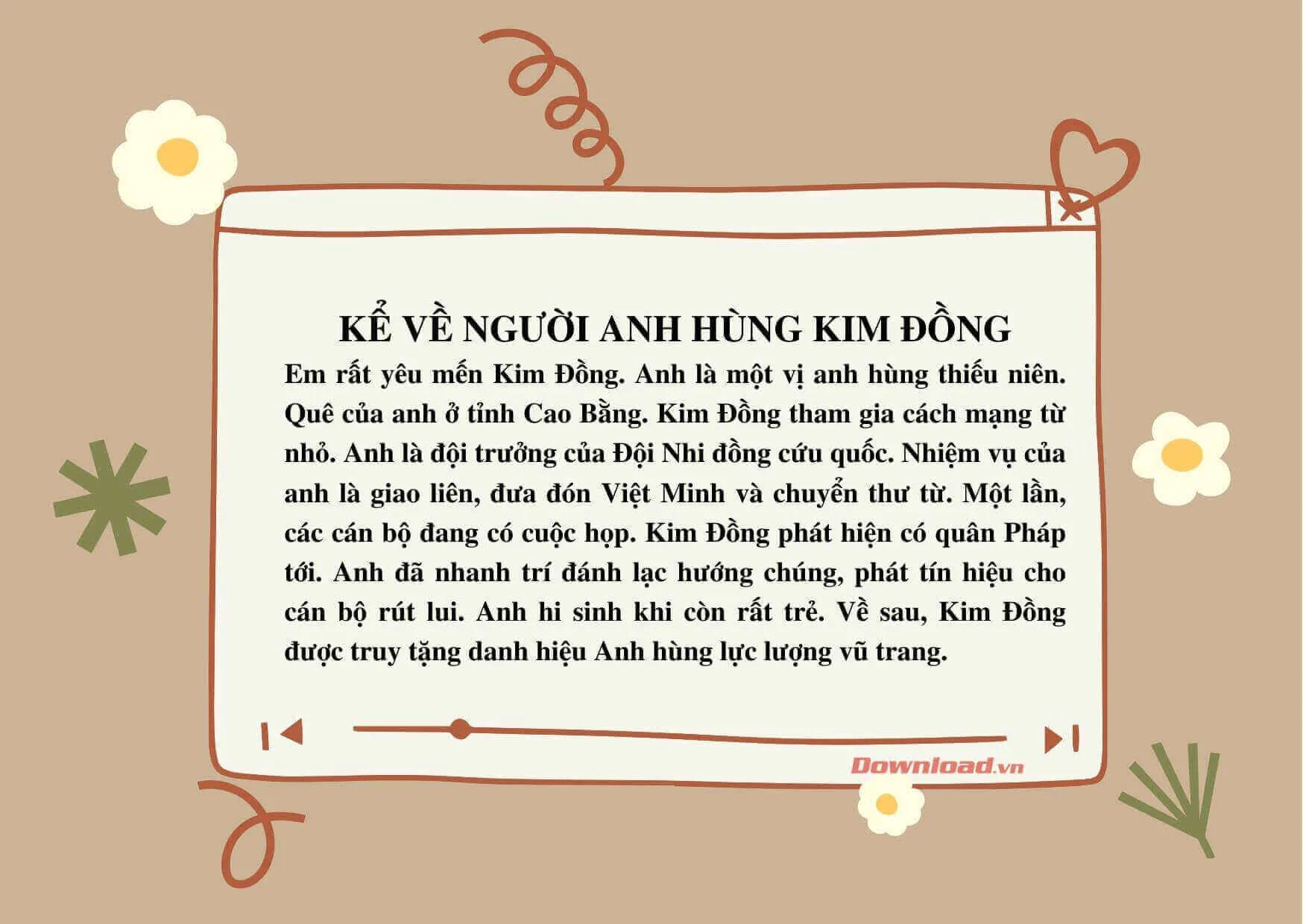 Tập làm văn lớp 3: Kể về người anh hùng Kim Đồng (10 mẫu)