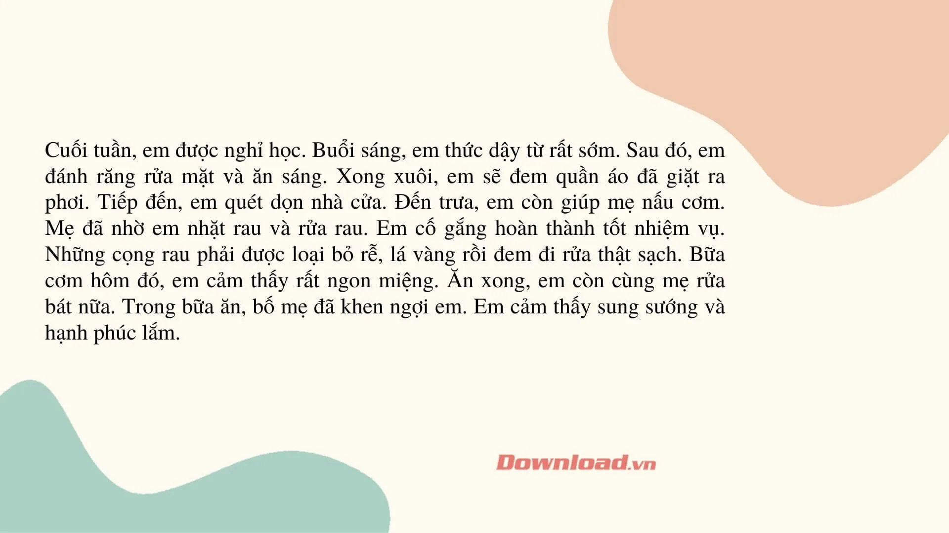 Tập làm văn lớp 3: Viết đoạn văn kể lại một lần em làm việc nhà được cha mẹ khen