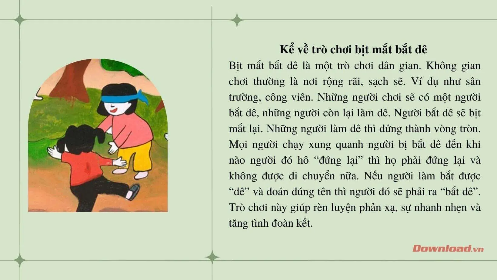 Tập làm văn lớp 3: Viết đoạn văn kể về trò chơi bịt mắt bắt dê (7 mẫu)