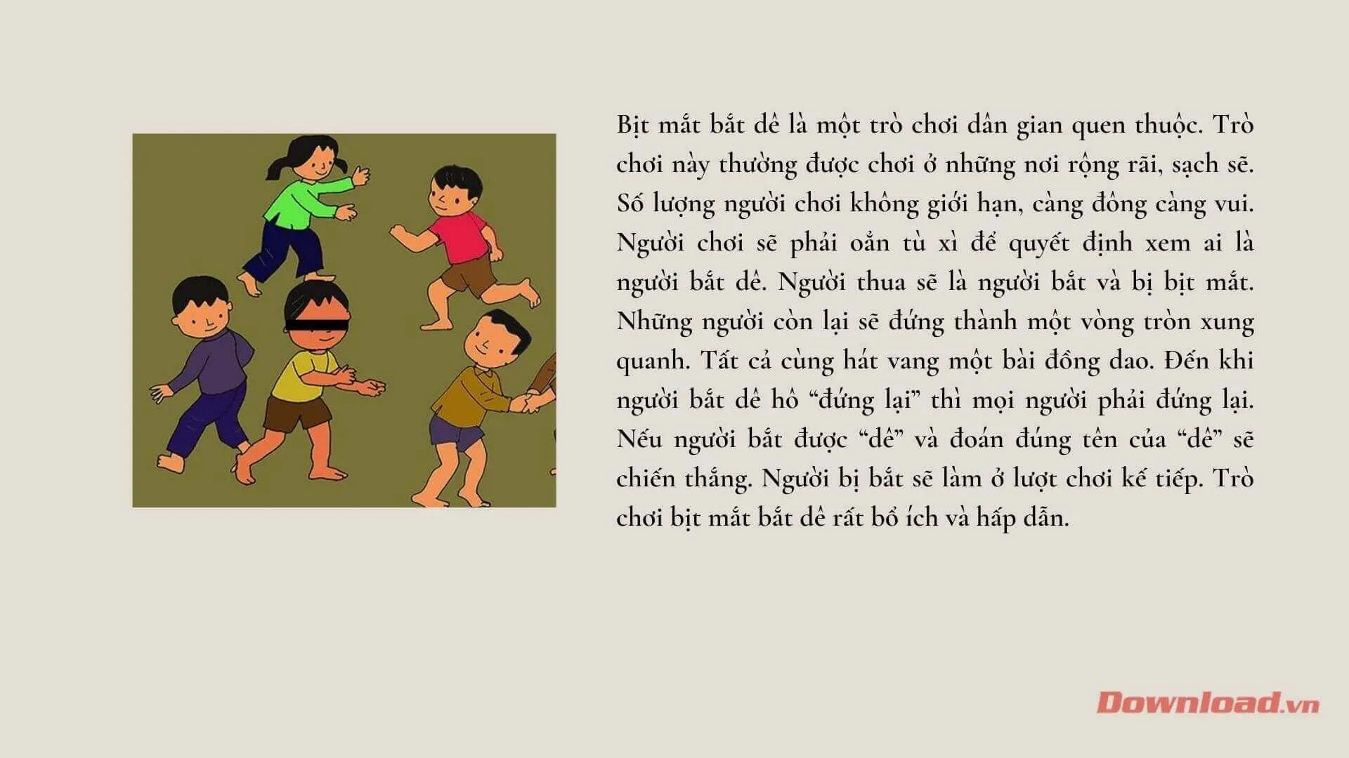 Tập làm văn lớp 3: Viết đoạn văn kể về trò chơi bịt mắt bắt dê (7 mẫu)