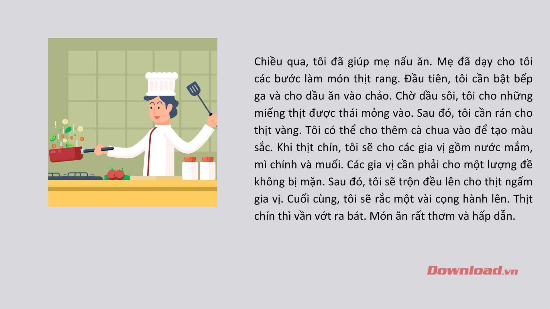 Tập làm văn lớp 3: Viết đoạn văn nêu các bước làm một món ăn (12 mẫu)