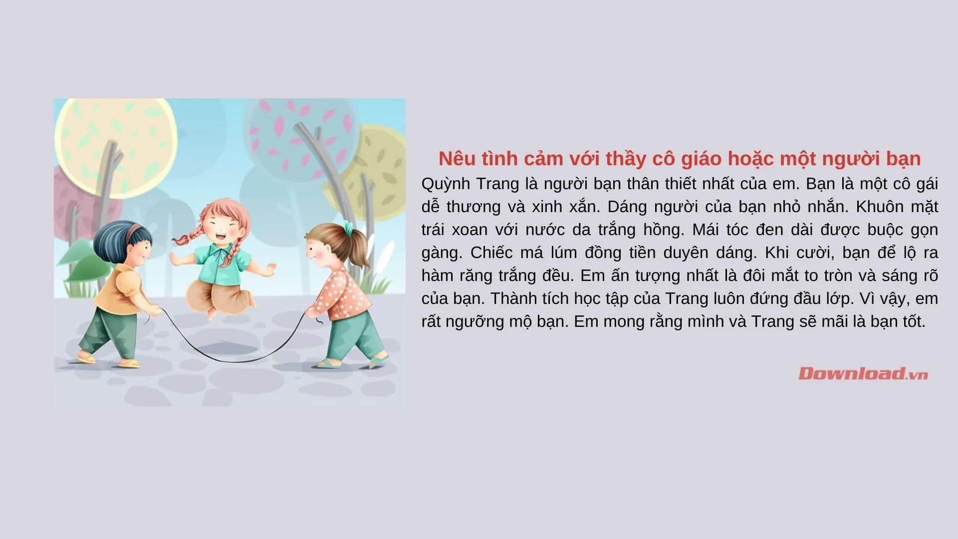 Tập làm văn lớp 3: Viết đoạn văn nêu tình cảm với thầy cô giáo hoặc một người bạn