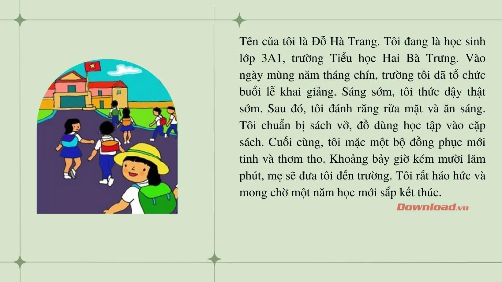 Tập làm văn lớp 3: Viết một đoạn văn kể về việc em chuẩn bị đi khai giảng (6 mẫu)