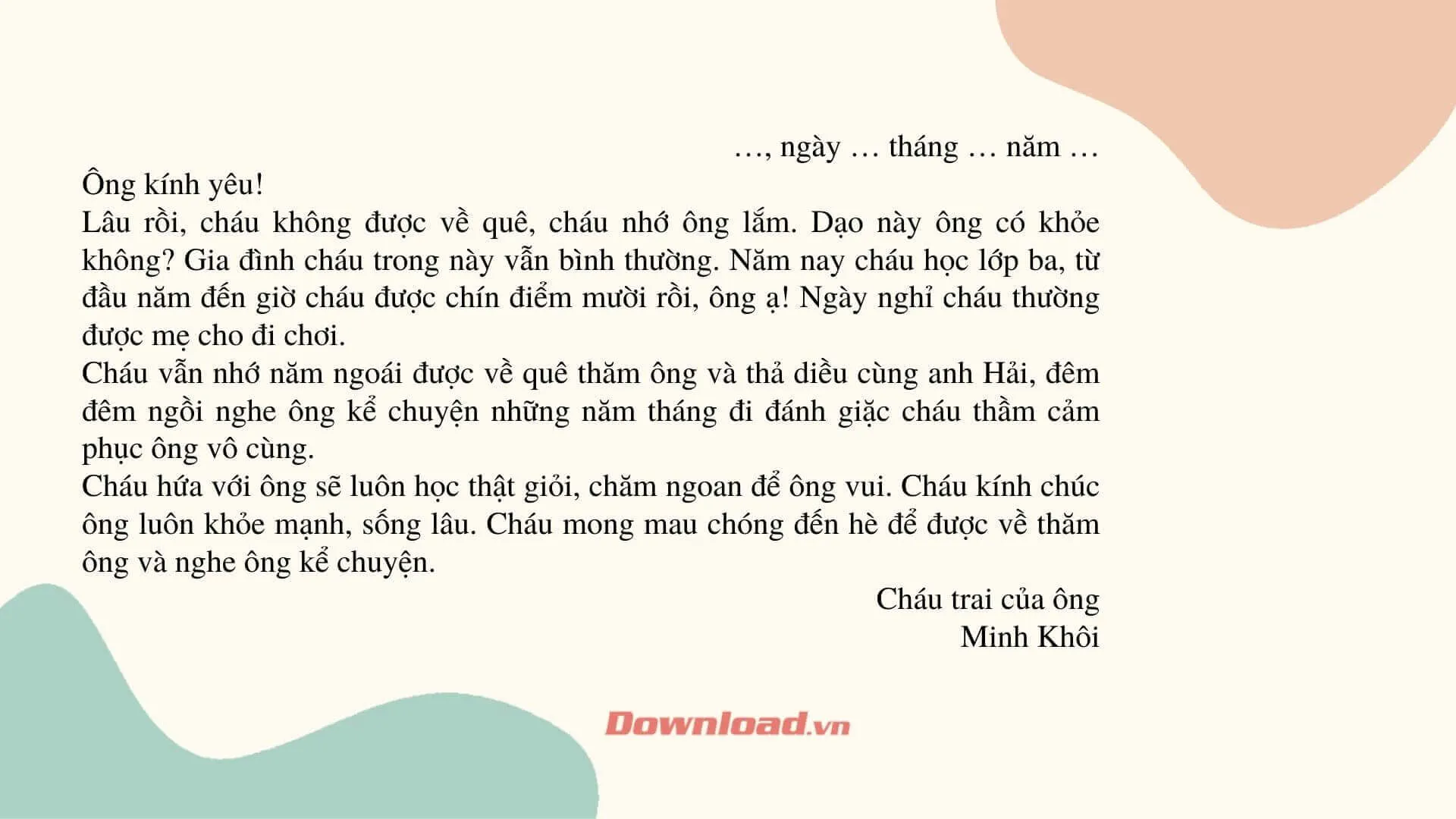 Tập làm văn lớp 3: Viết thư thăm một người thân hoặc một người mà em quý mến (16 mẫu)