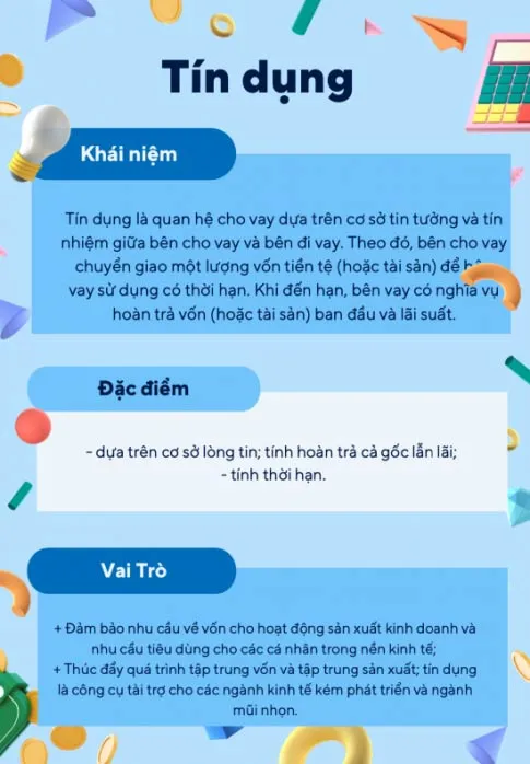 Thiết kế cẩm nang giới thiệu về khái niệm, đặc điểm, vai trò của tín dụng