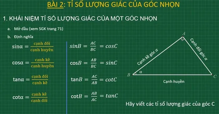 Tỉ số lượng giác của góc nhọn